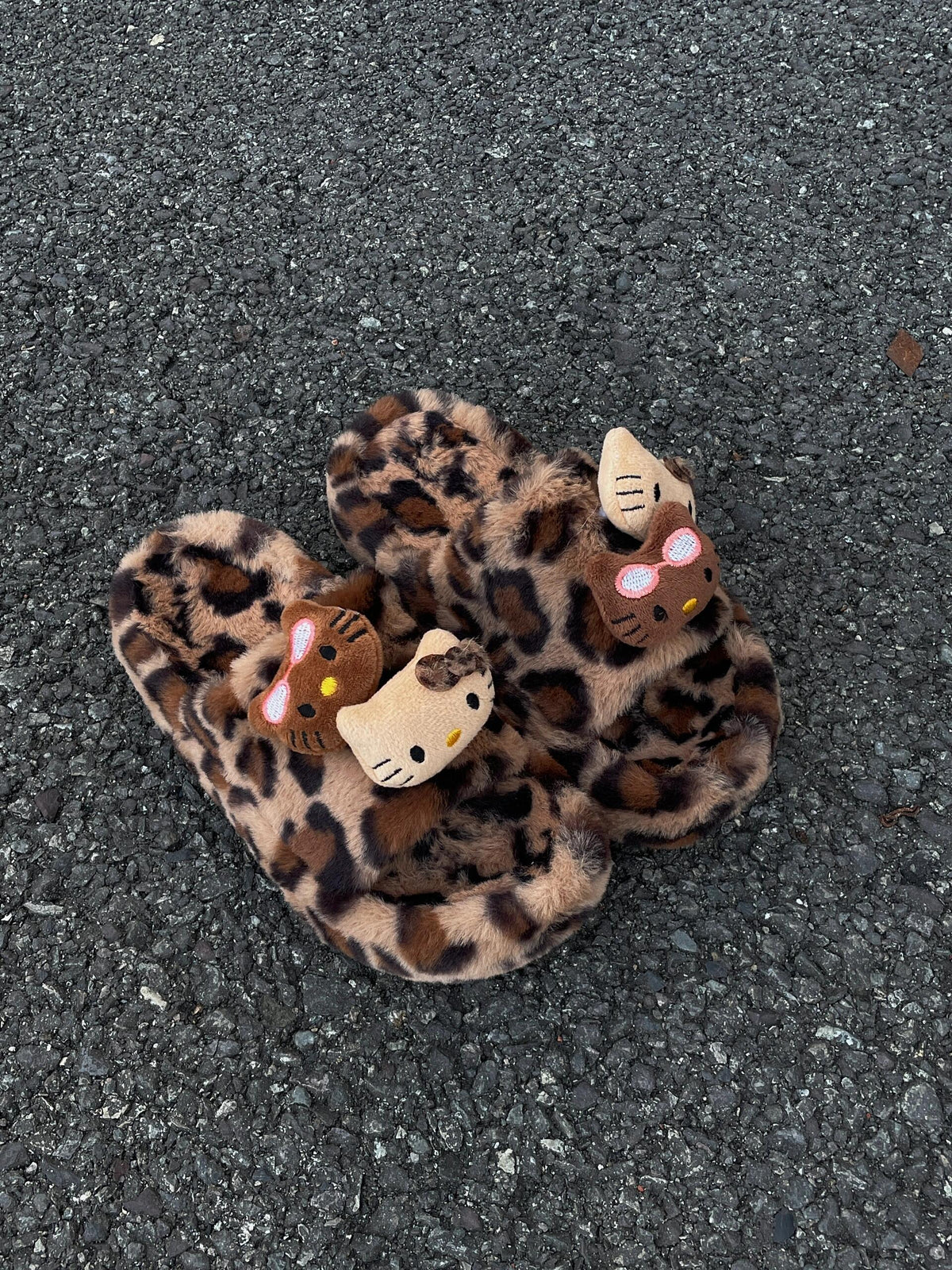 Hellokitty Leopard Print Plush High-Heeled Fluffy Slippers