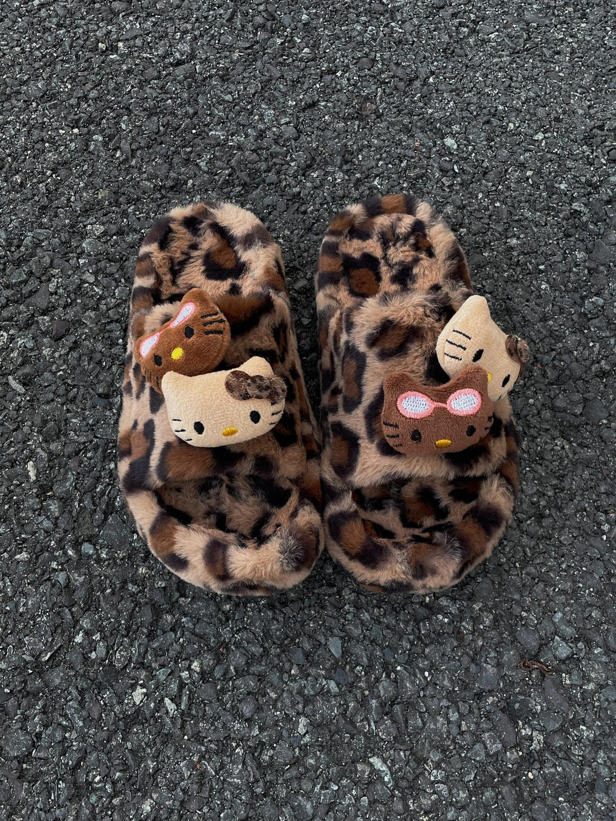 Hellokitty Leopard Print Plush High-Heeled Fluffy Slippers