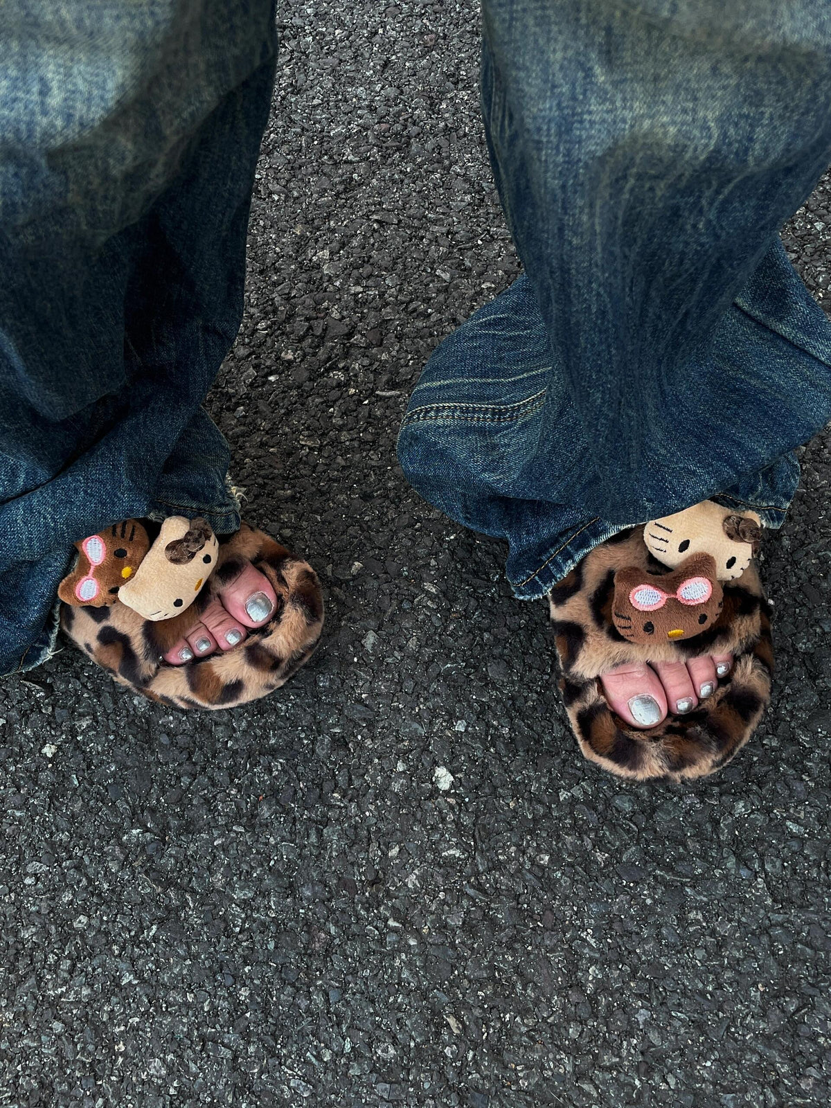 Hellokitty Leopard Print Plush High-Heeled Fluffy Slippers
