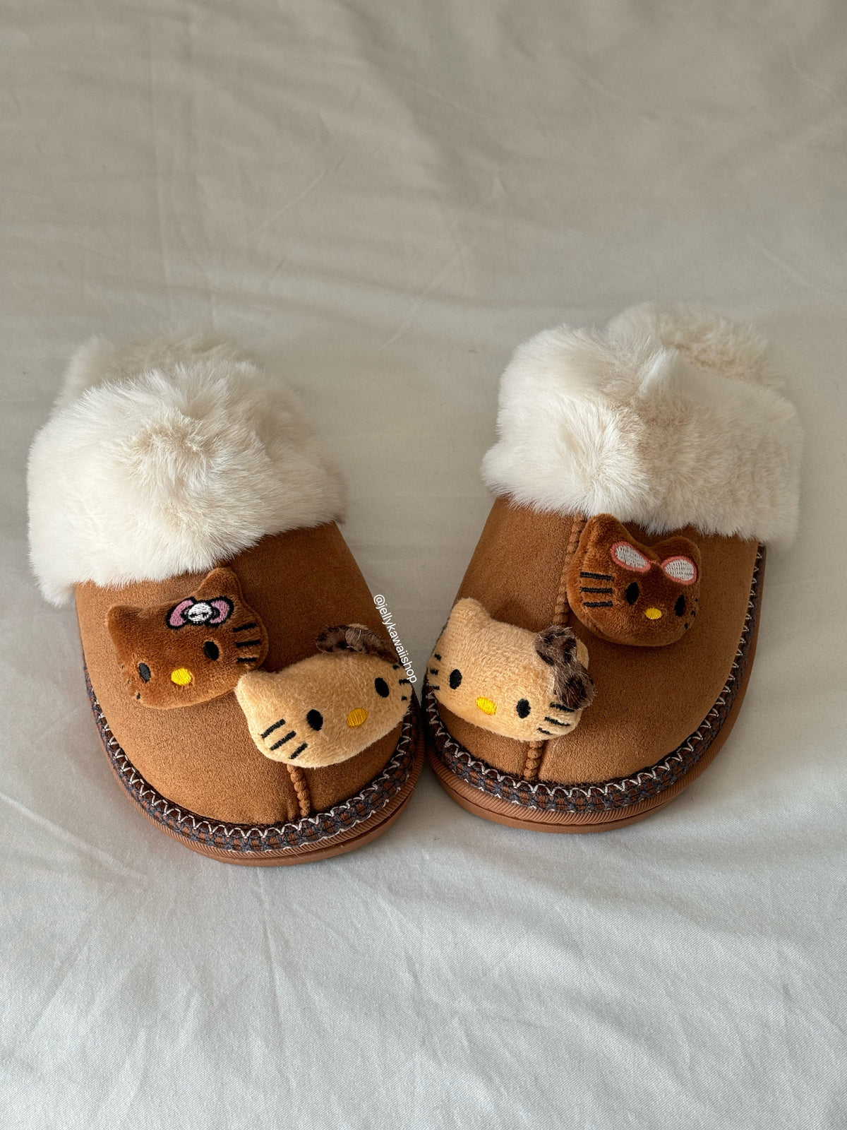 Hellokitty Fuzzy Brown Slippers Fluffy Winter Shoes