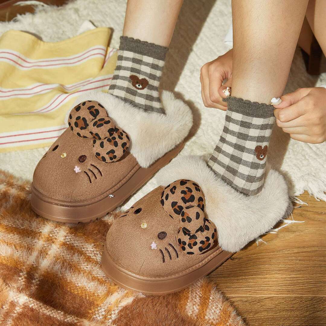Hellokitty Brown Slippers Fluffy Shoes