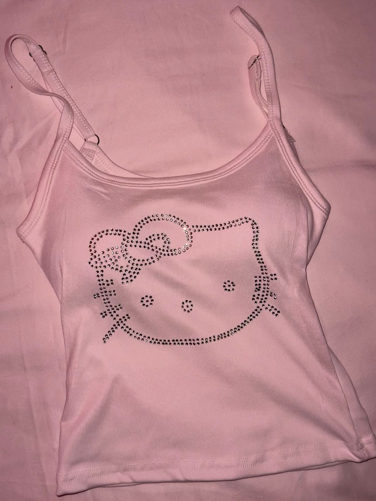 Hellokitty Rhinestone Camisoles Tops with Built in Padded Bra Tank Top