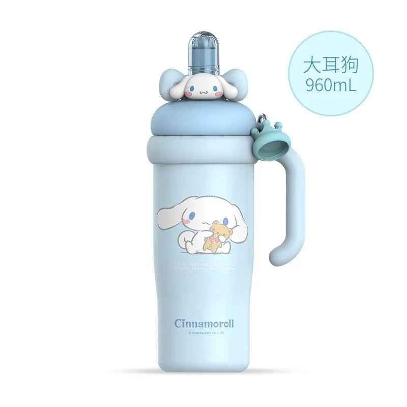 Sanrio Tumbler with Handle Stainless Steel Insulated Cup with Lid & Straw Water Bottle