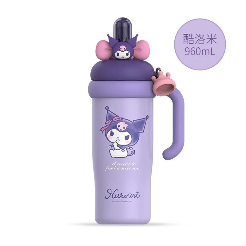 Sanrio Tumbler with Handle Stainless Steel Insulated Cup with Lid & Straw Water Bottle