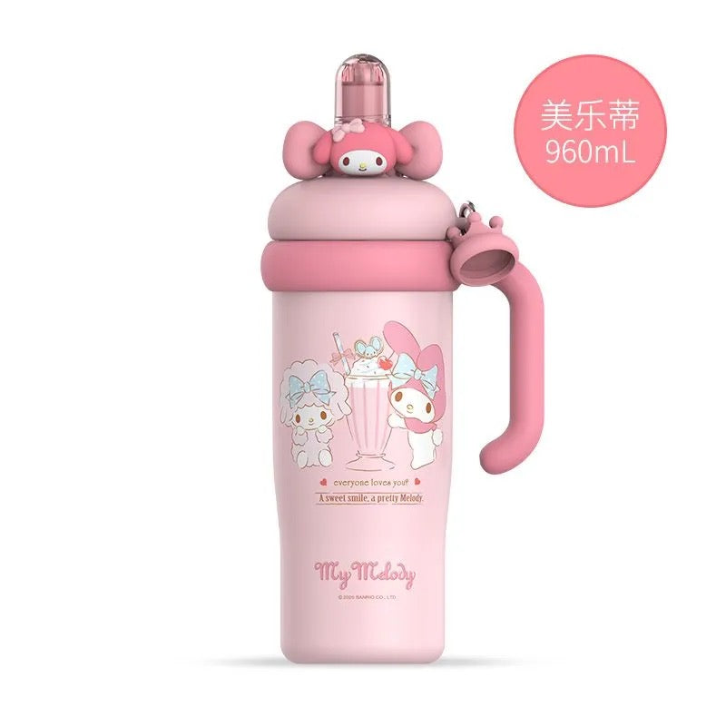 Sanrio Tumbler with Handle Stainless Steel Insulated Cup with Lid & Straw Water Bottle