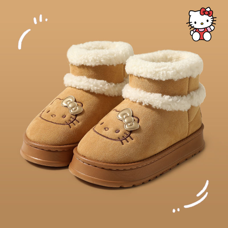 Hellokitty Pompon Lace Up Fur Winter Snow Boots Fluffy Boots Shoes