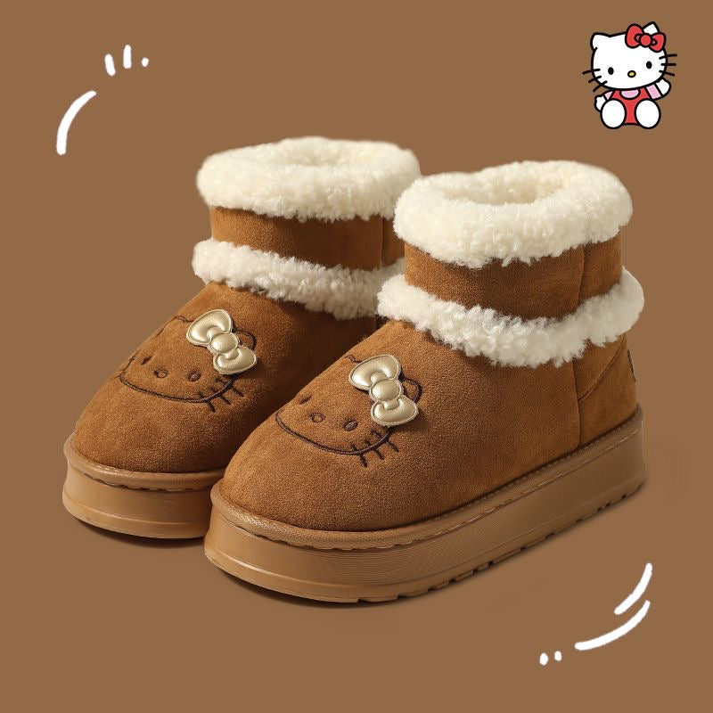 Hellokitty Pompon Lace Up Fur Winter Snow Boots Fluffy Boots Shoes