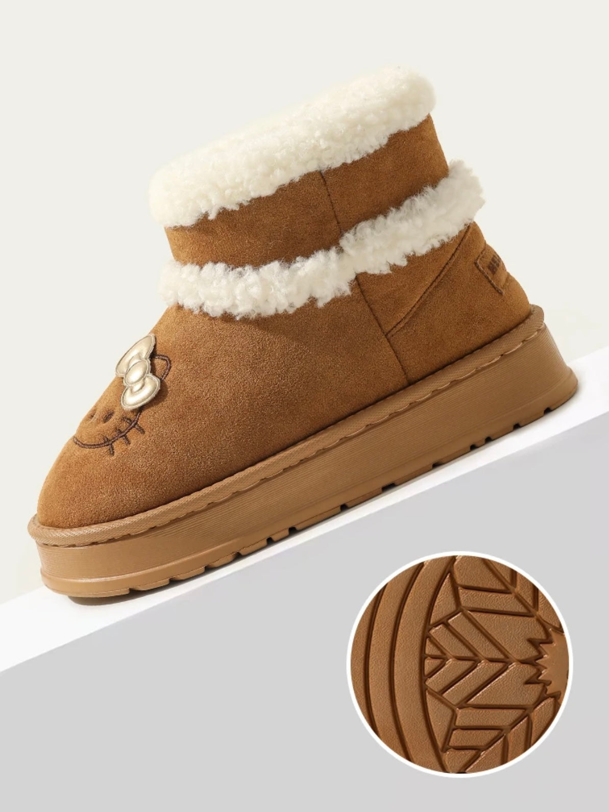 Hellokitty Pompon Lace Up Fur Winter Snow Boots Fluffy Boots Shoes