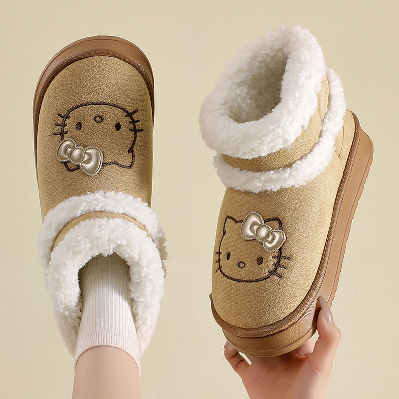 Hellokitty Pompon Lace Up Fur Winter Snow Boots Fluffy Boots Shoes