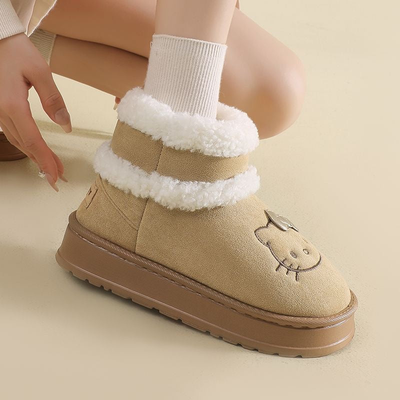 Hellokitty Pompon Lace Up Fur Winter Snow Boots Fluffy Boots Shoes