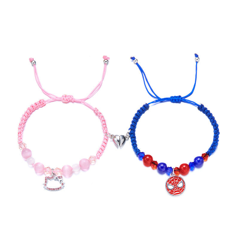 Hellokitty and Spiderman 2 Pcs Magnetic Couples Adjustable Bracelets