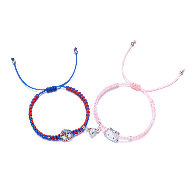Hellokitty and Spiderman 2 Pcs Magnetic Couples Adjustable Bracelets