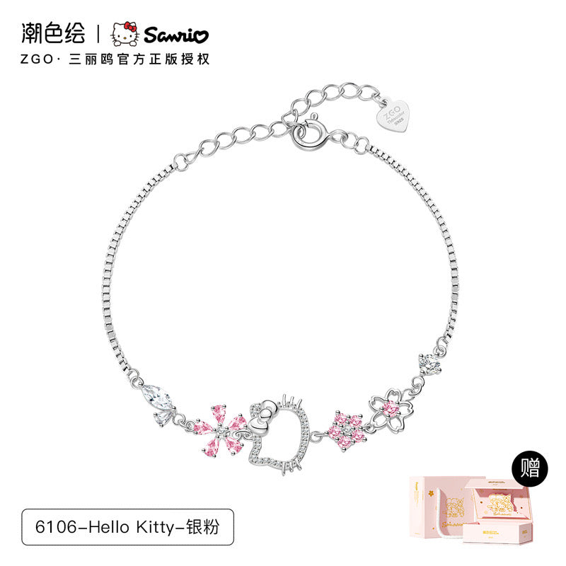 Sanrio Sterling Silver Cute Bracelet with Crystal | Birthday Christmas Jewelry Gifts for Women Girls（gift box)