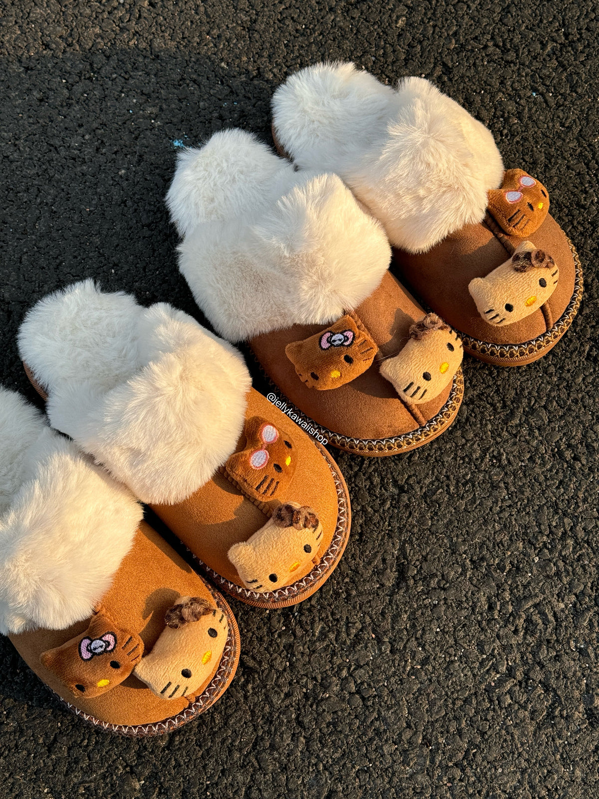 Hellokitty Fuzzy Brown Slippers Fluffy Winter Shoes