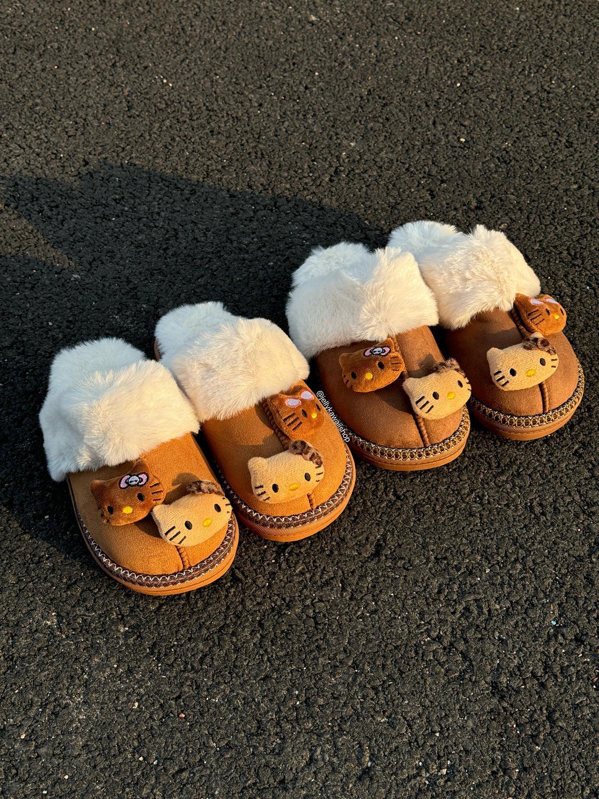 Hellokitty Fuzzy Brown Slippers Fluffy Winter Shoes