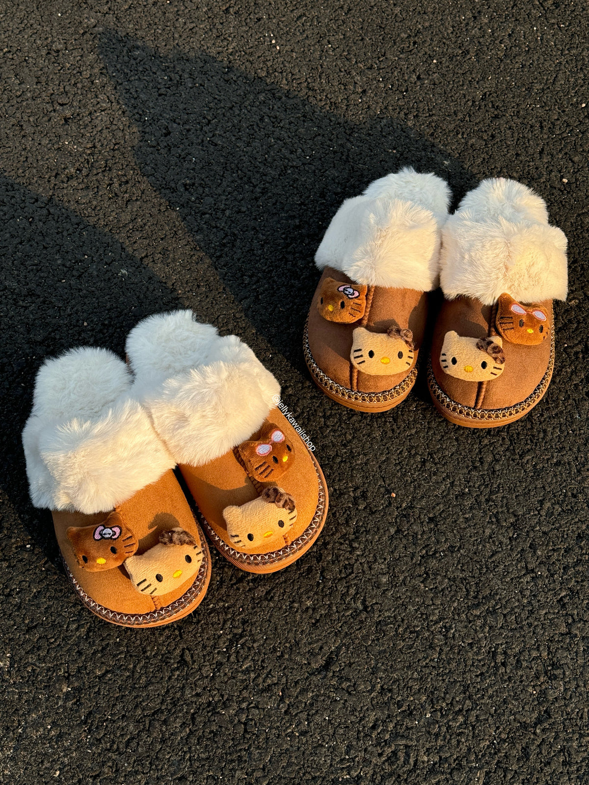 Hellokitty Fuzzy Brown Slippers Fluffy Winter Shoes