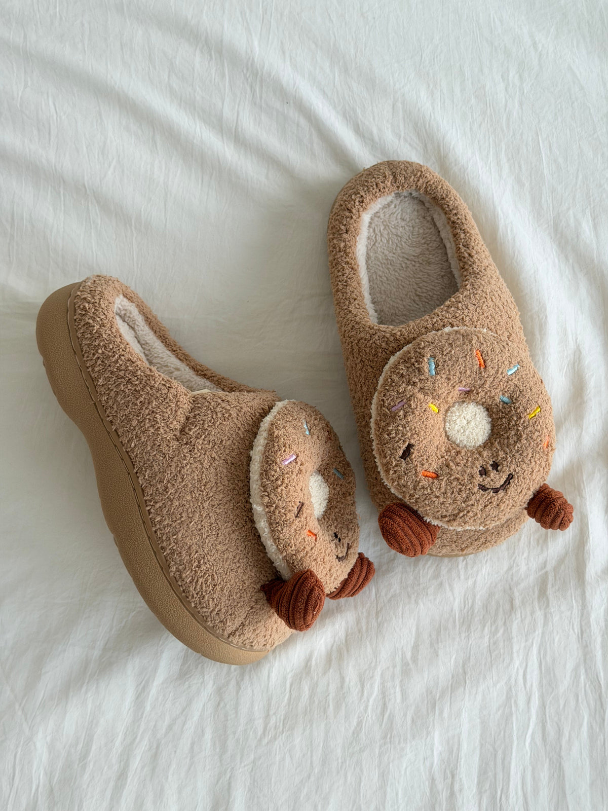 Girly Fuzzy Fluffy Comfy Donut Plush Slippers