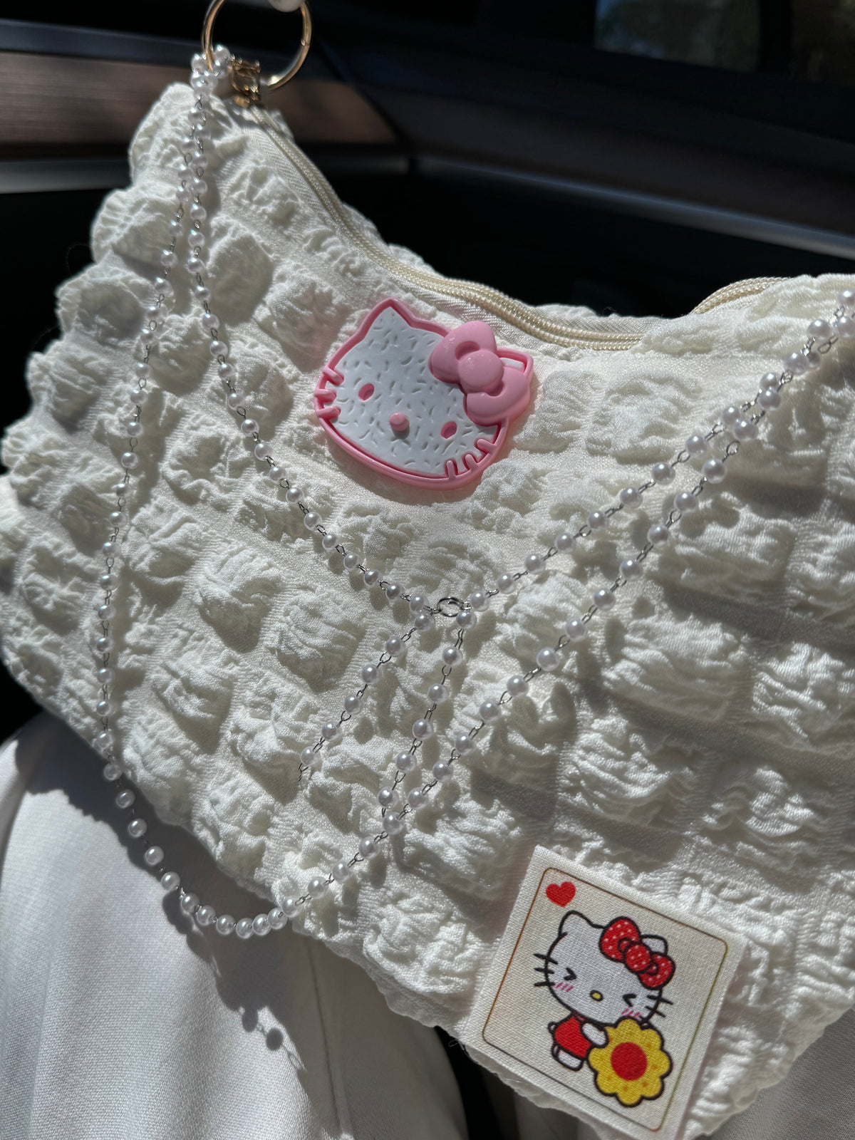 Hellokitty Pearl Chains Handbag Shoulder Bag Purse With Plushie