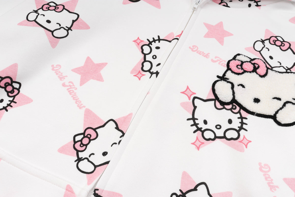 Hellokitty Hoodies Jacket Oversized Sweatshirts Casual Zip Up Y2K Hoodie with Pocket