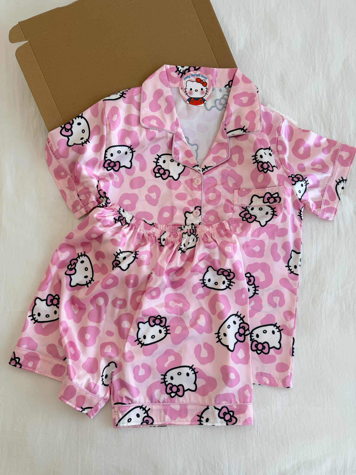 Hello Kitty Pink Leopard Print Satin Pajama Set