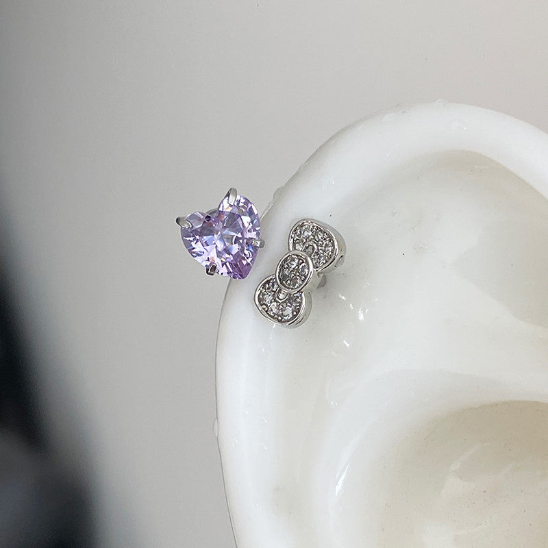 Rhinestone Bow Heart Hello Kitty Helix Earrings