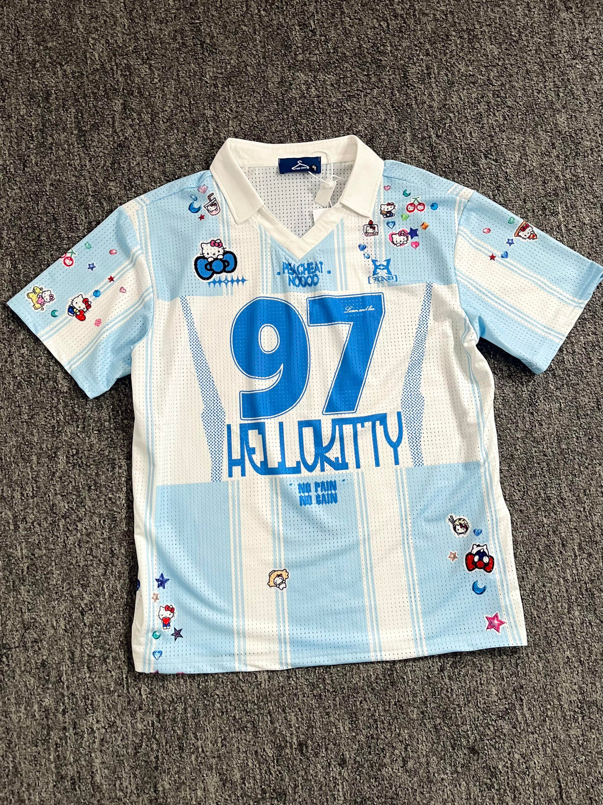 Hellokitty Jersey Shirts for Women V Neck Tshirt Striped Number Graphic Shirt Casual Y2k Streetwear Tee Tops