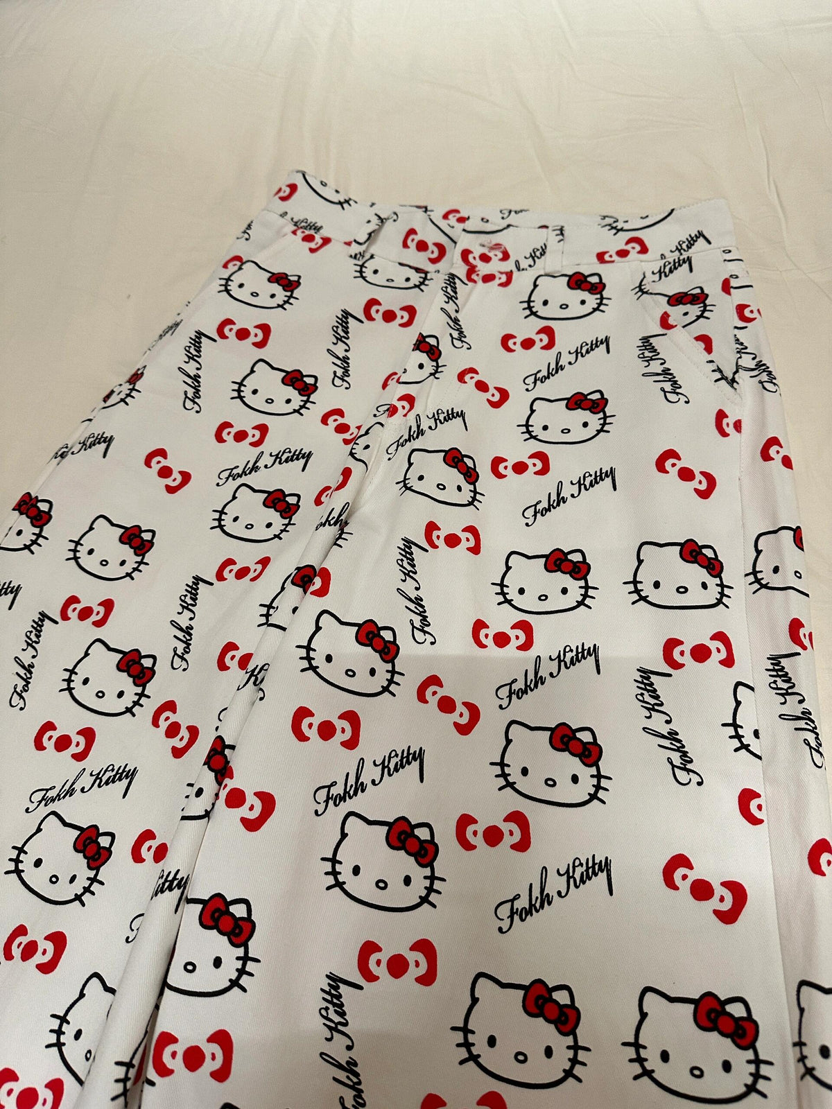 Hellokitty WHite Pocket Embroidery Wide Leg Jeans High Waist Baggy Jeans for Women Loose Boyfriends Jeans Denim Pants