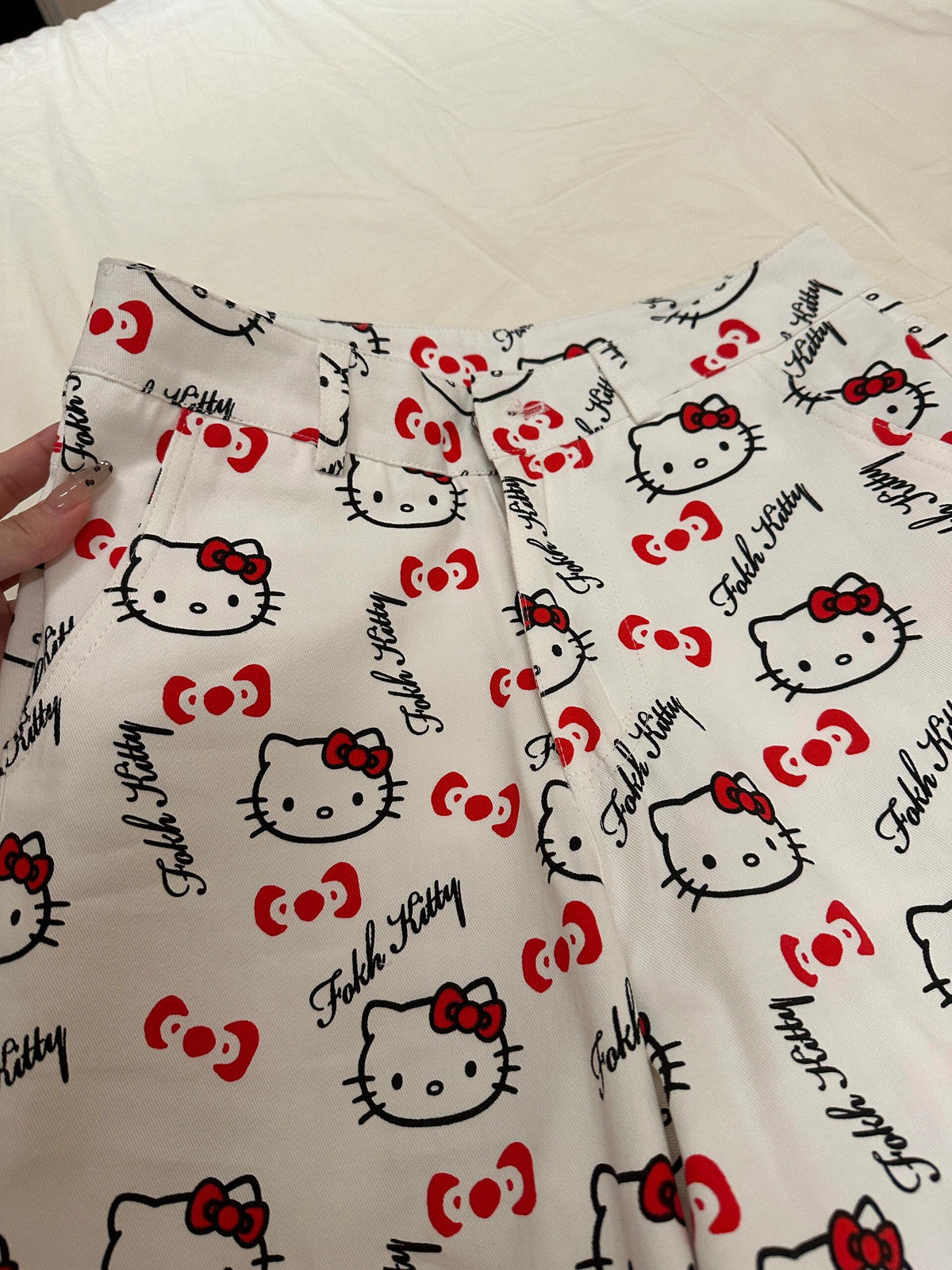 Hellokitty WHite Pocket Embroidery Wide Leg Jeans High Waist Baggy Jeans for Women Loose Boyfriends Jeans Denim Pants