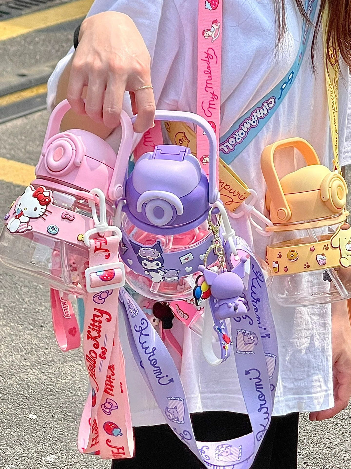 Sanrio Water Bottle with Straw 26.5oz with Two Ways to Dinking Modern Water Jug for Women/Teen Girl/School Water Bottles With Strap