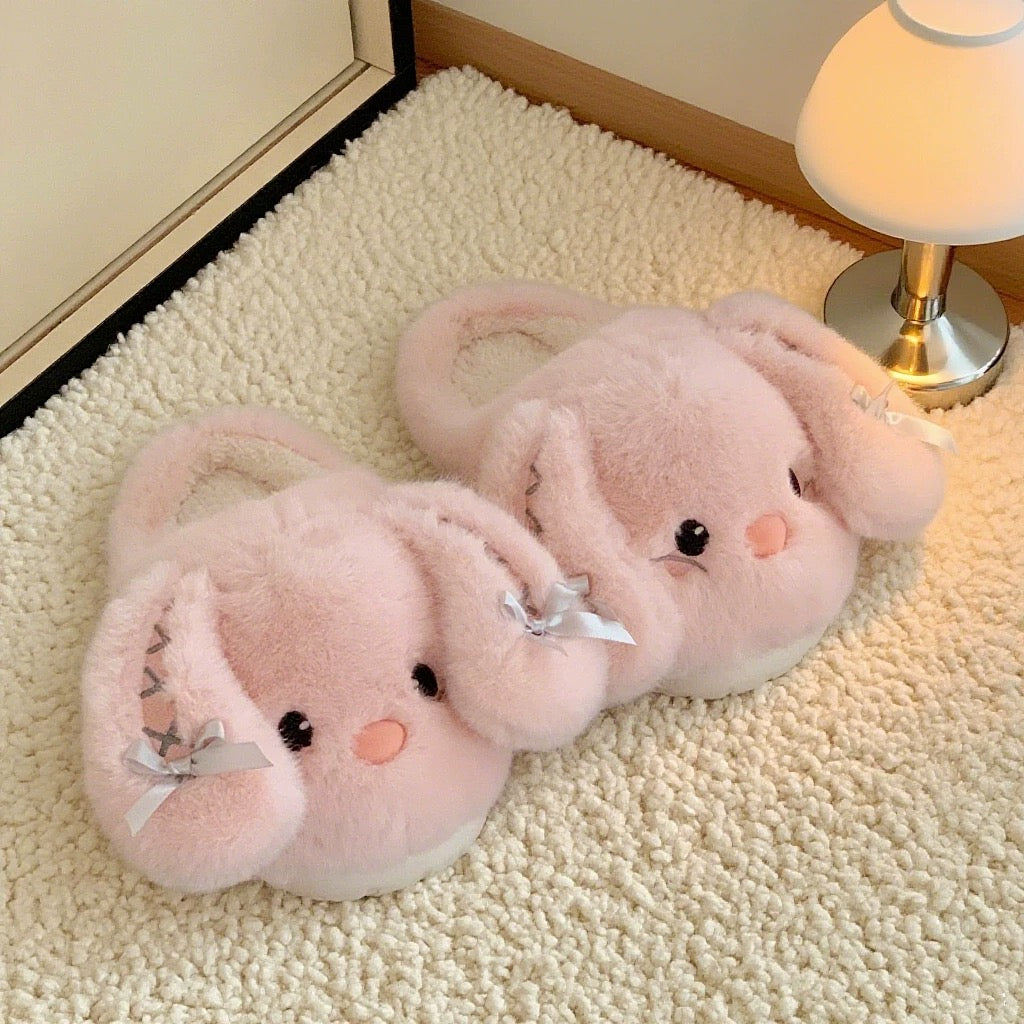 Bunny Fluffy Fuzzy Scuff Slippers Soft Comfy Memory Foam Non-slip Indoor House Shoes