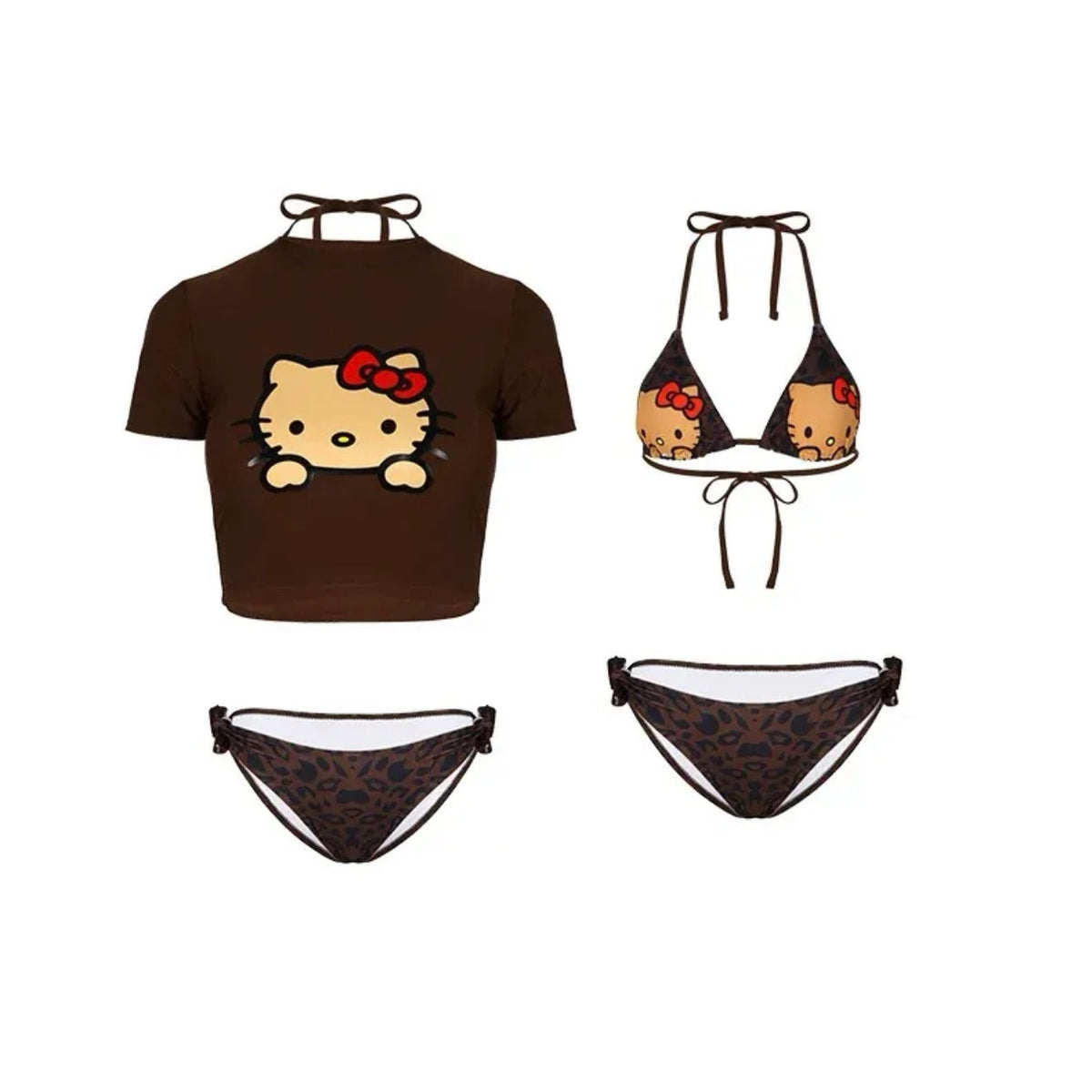 Hellokitty 3 Piece Swimsuit Halter String Bikini