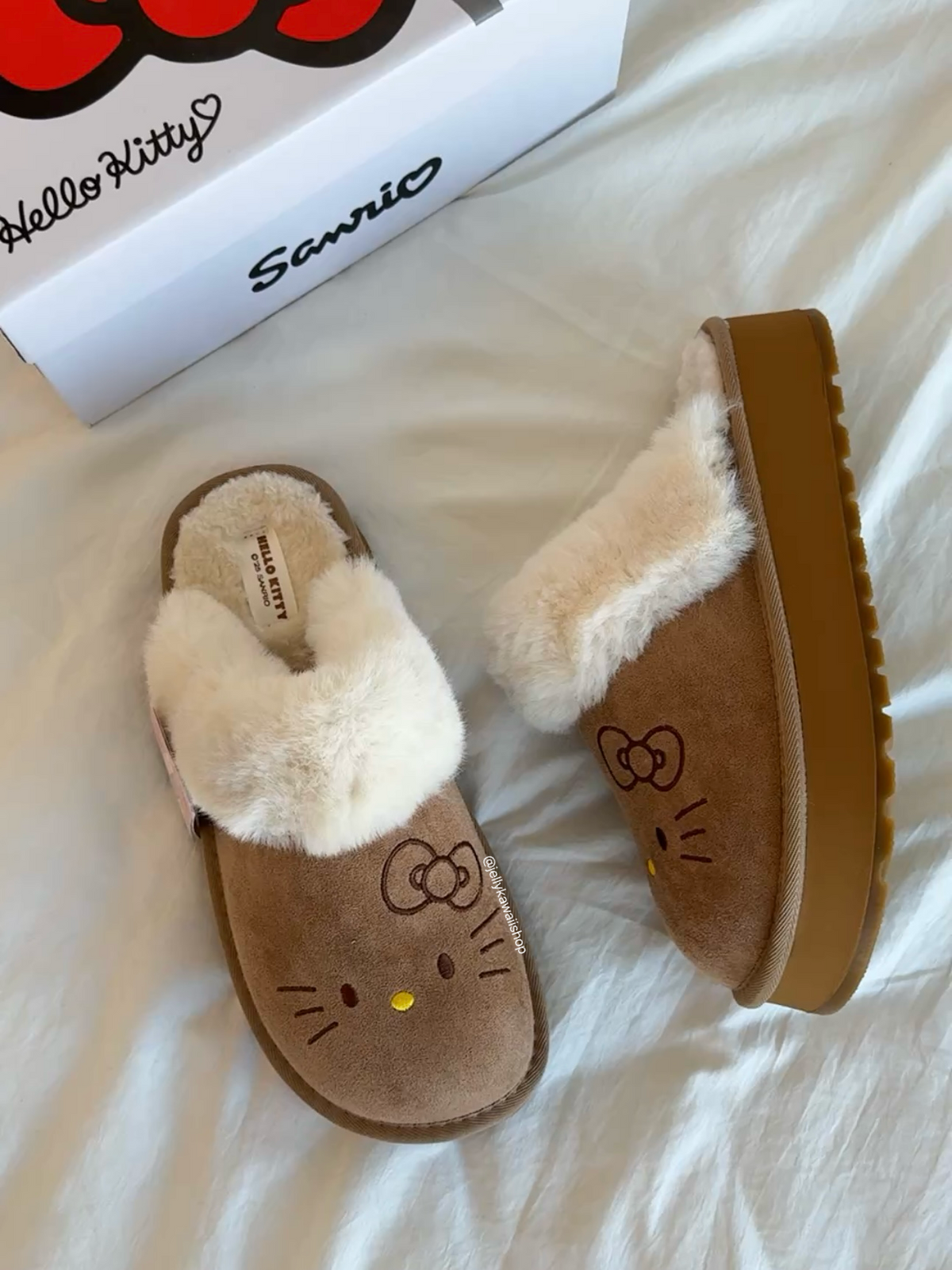 Hellokitty Fuzzy Brown Clogs Slippers Fluffy Shoes
