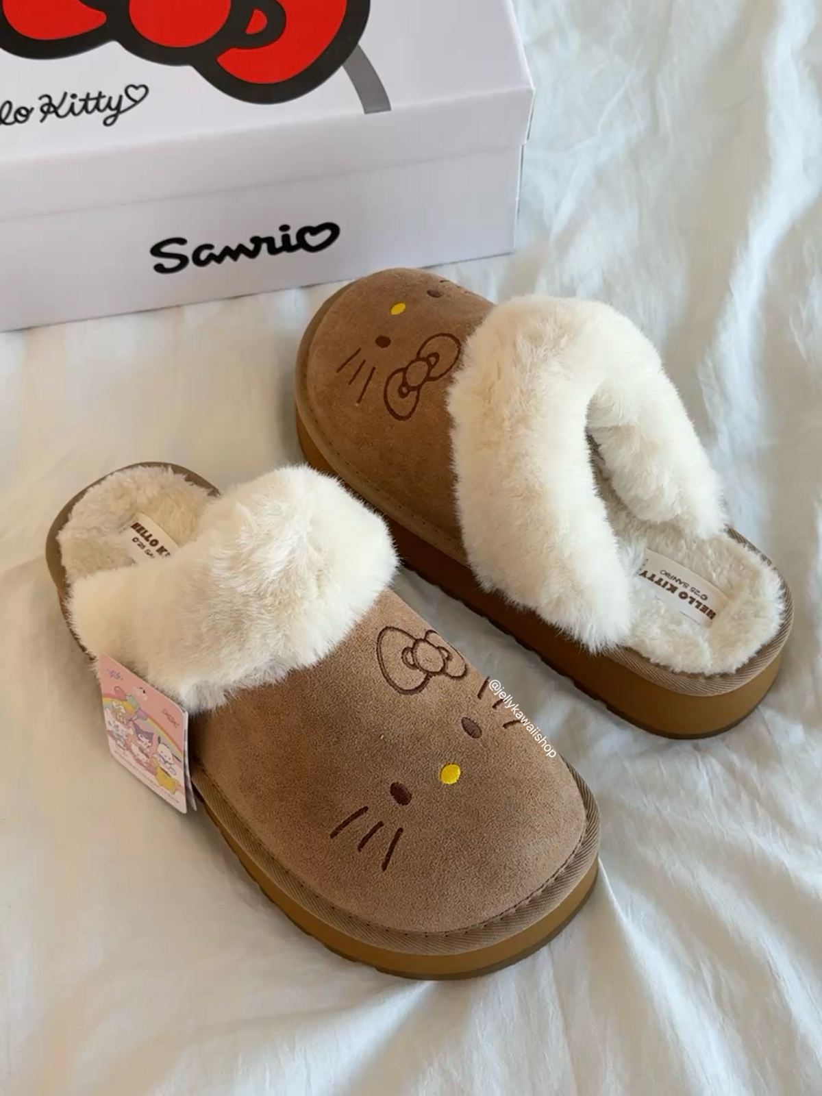 Hellokitty Fuzzy Brown Clogs Slippers Fluffy Shoes