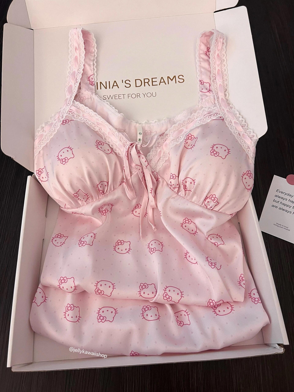 Hellokitty Pink Lace Nightgown Satin Slip Dress