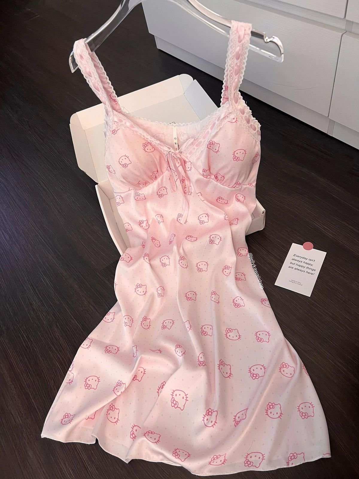 Hellokitty Pink Lace Nightgown Satin Slip Dress