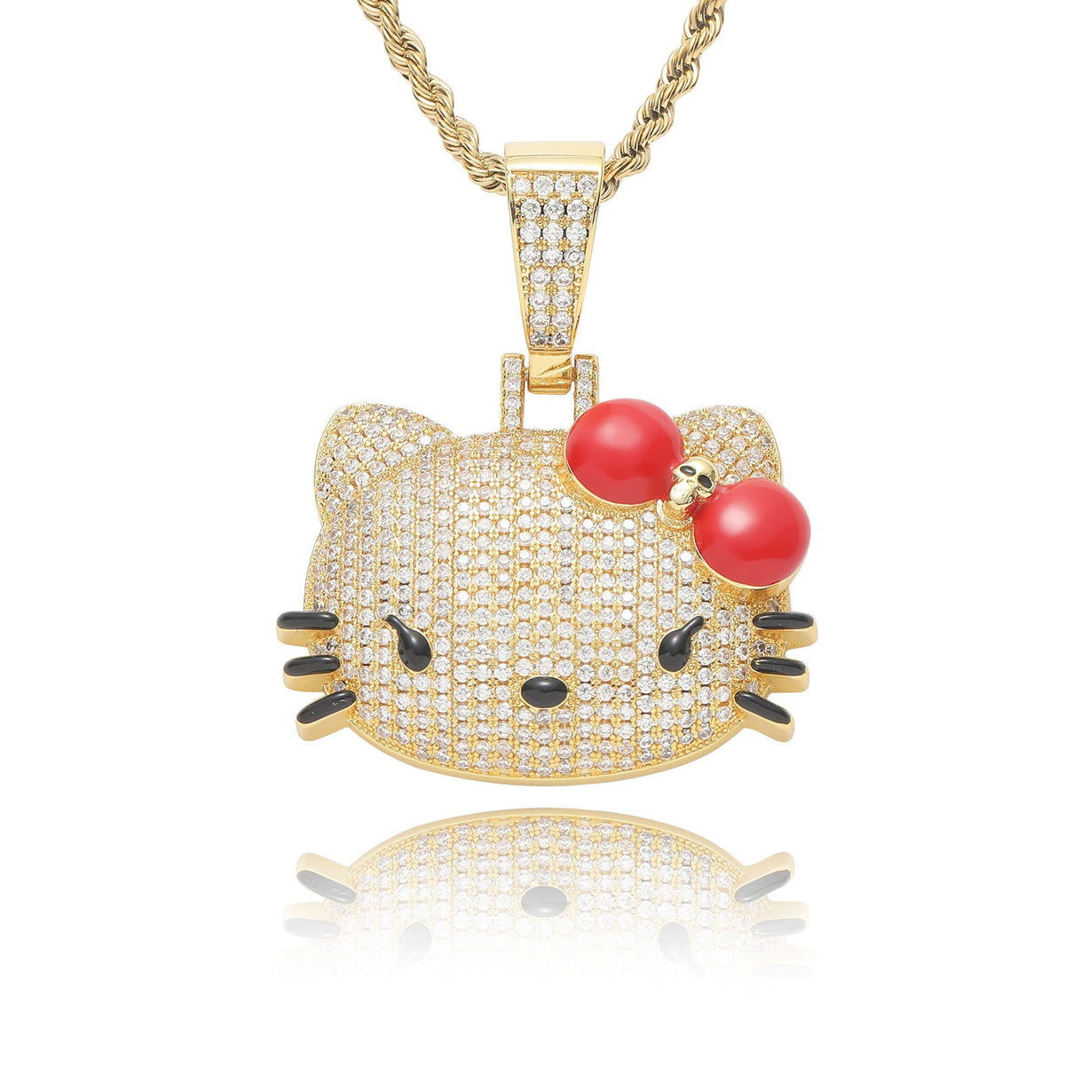 Hellokitty Sparkly Necklace Shiny Rhinestone Tennis Chain Necklace Punk Rock Style Jewelry（Velvet Gift Box Packing）