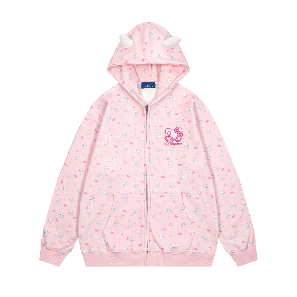Hellokitty Cute Hoodies Fall Jacket Oversized Sweatshirts Casual Drawstring Zip Up Y2K Hoodie with Pocket