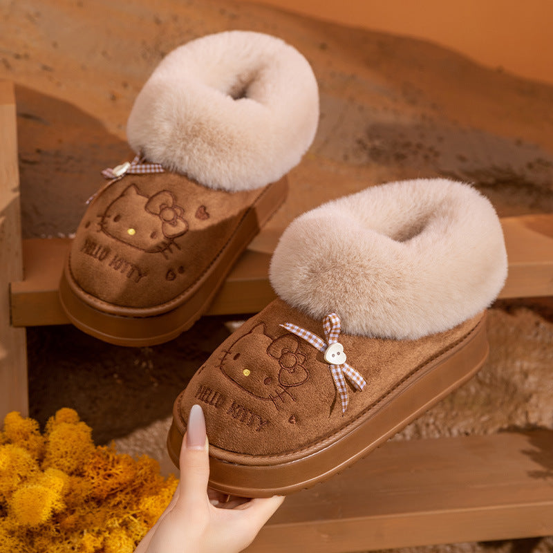 Hellokitty Fuzzy Slippers Fluffy Fall Winter House Cute Shoes Indoor and Outdoor